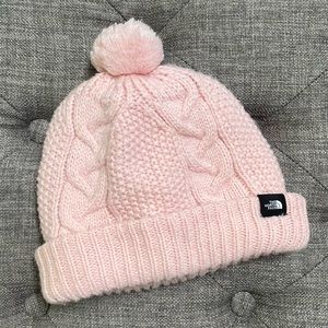 North Face Pink Cable Knit Fleece Lined Knit Cap Hat Beanie Toddler Baby Girl 2T